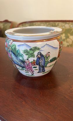 Rare Antique Bowl Decor Famille Noire Chinese Porcelain Cachepot 20th Century