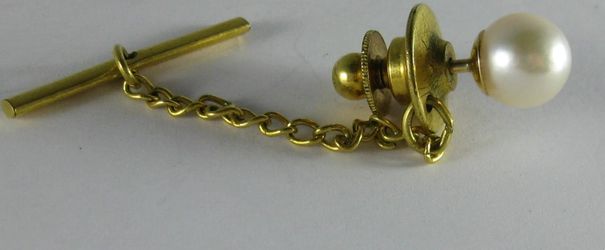 Vintage 14K Yellow Gold Cultured Pearl Tie Tac Pin 1 grams $30