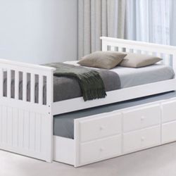 New Twin Wooden Captain Trundle Bed With Drawers! Brand New 