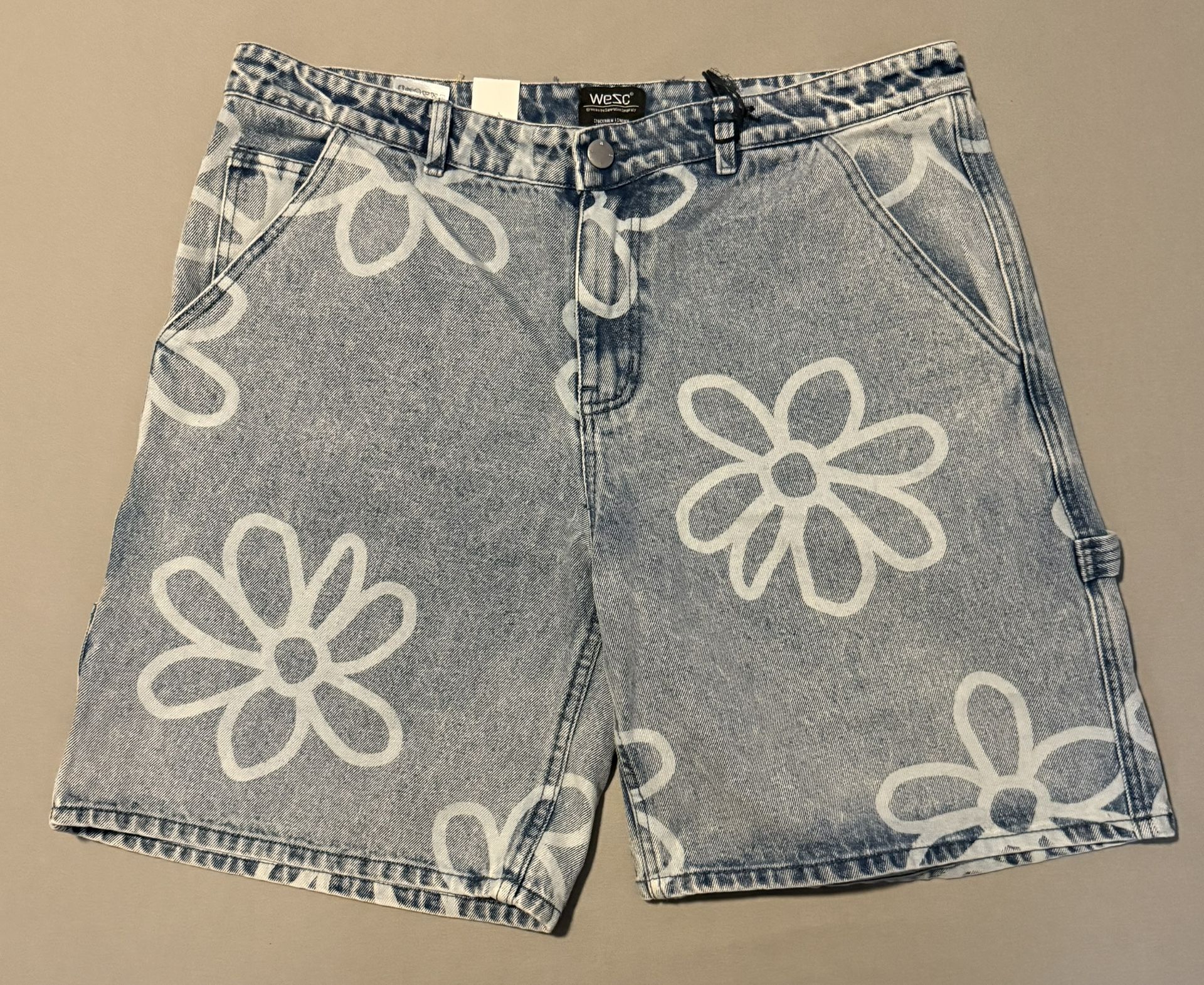 WeSC Denim Carpenter Shorts Daisy AOP Brand New BNWT