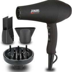 Infrared Professional Salon Hair Dryer Ionic Hair Dryer with Diffuser & Concentrator Attachments for Curly Hair, Black (Large)


