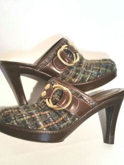 Coach Tweed & Leather Mules Heels Sz 10