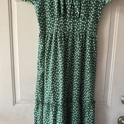 Green Long Dress Floral Prints Women Girls