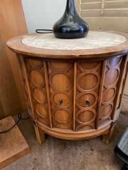 vintage Mid-Century Modern round commode end table