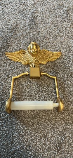 Vintage Glo Art Brass Cherub Toilet Paper Hanger