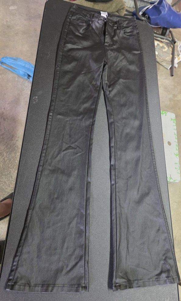 Black Leather Girls Flare Leg Pants Size XS