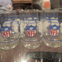Vintage 1980's AFC American Football Conference 3 Western Division & 3 Eastern Division NFL Drinking Glasses 12 oz.