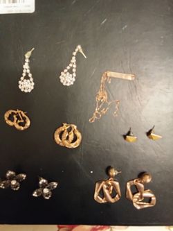 Lot Of Vintage Jewelry Six Pairs Earrings One Gold Necklace With HAM Inscription