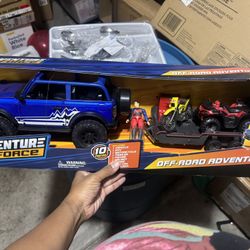 Adventure Force Metal Vehicle Deluxe Play Set Blue Bronco Truck, ATV, Bike, Child Ages 3 and up