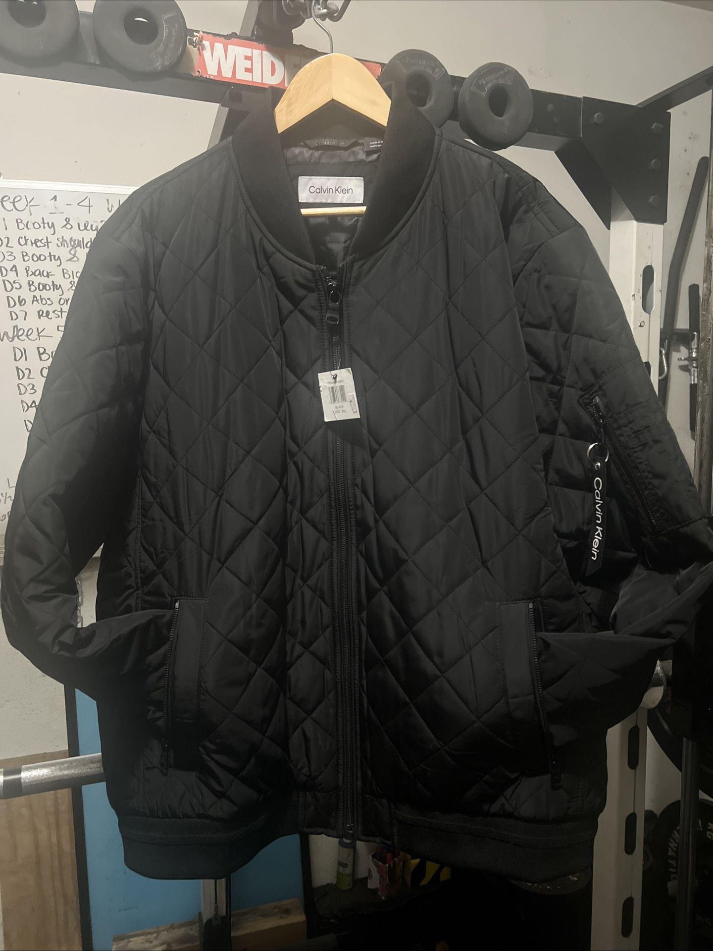Calvin Klein Men's Black Ribbed Collar Quilted Bomber Jacket Size XXL, NEW w /Tag