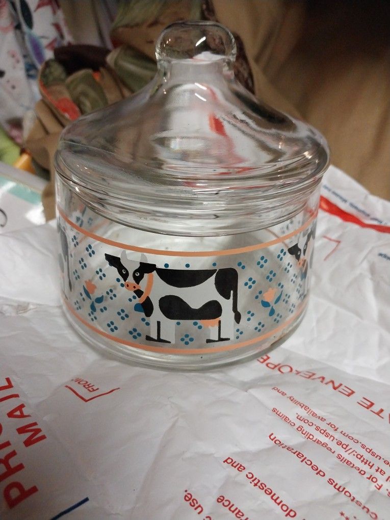 Vintage Cow Candy Jar With Lid