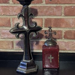 Cross Canister And Candle Holder 