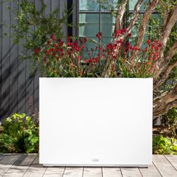 Veradek Span Plastic Box Series Planter - Tall Rectangular, White, All-Weather Resistant, Removable Insert Bucket, Modern Design, Indoor/Outdoor Use