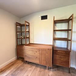 Crate & Barrel - Tate Walnut Bookcase File Cabinet + Dresser