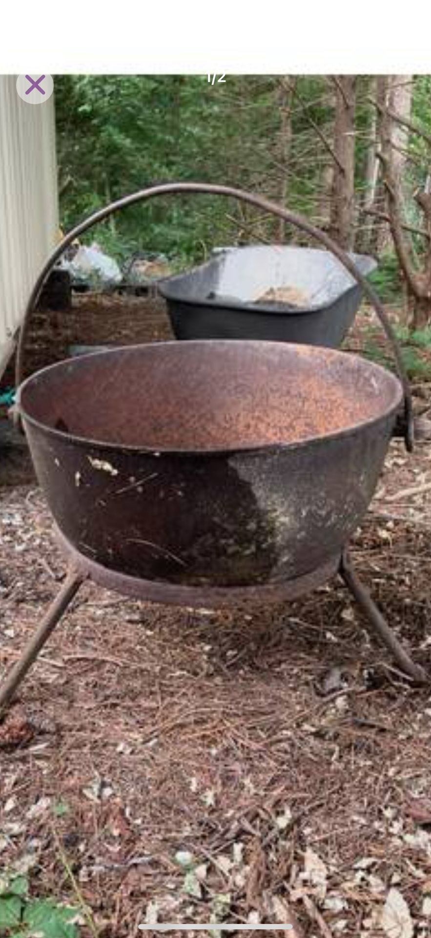 Vintage Cast Iron Large Pot With Handle And Stand