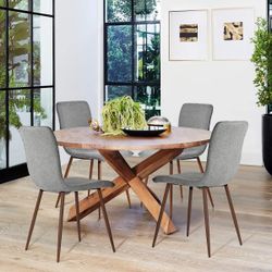 New Dining Chairs Set of 4 Dining Chairs Kitchen Chairs with Fabric Cushion Seat Back Outdoor Farmhouse Modern Upholstered Chair with Metal Legs, Crea