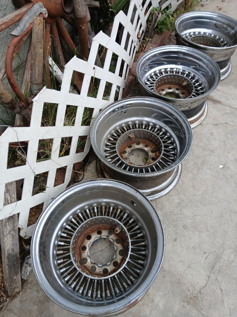 13X7 MC LEAN WIRE WHEELS!! 5 LUG 4.75/ 5.00!! NO CAPS!!! 475$