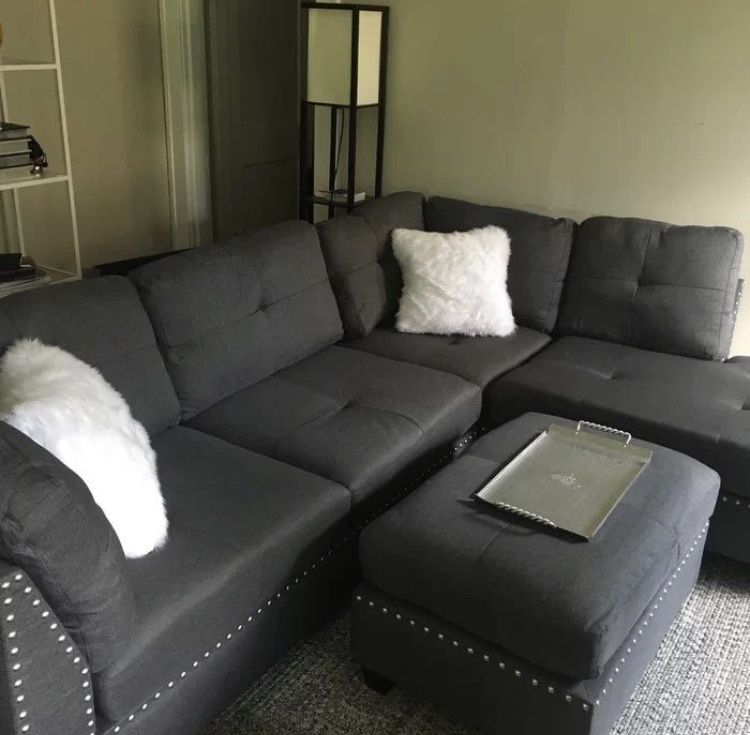 L Shape Sectional Sofa Couch With Ottoman (Available For Same Day Pick Up)
