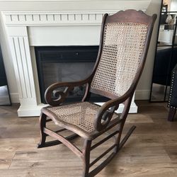 Antique 1800s Lincoln Caned Rocker 