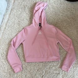 Women adidas hoodie crop top xs pink white sweatshirt can be girls/kids large. No piling or cracking