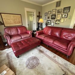 Gorgeous Red Leather Living Room Set 