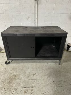 Black Rolling Storage Cabinet with Sliding Door