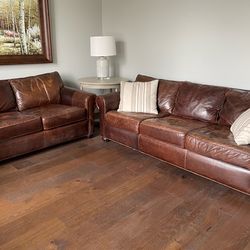 Rustic Real Leather Couch Set