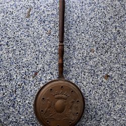 ANTIQUE FRENCH COPPER BED WARMER 1800'S W/ WOODEN HANDLE LIONS & CROWN EX!!