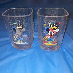 Vintage Disney Studios Mickey The Director Glass Tumblers. Set Of 2. McDonalds.