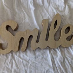 "Smile" wooden letter sign, home decor, paintable, rustic decor