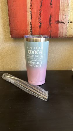 NEW - 20oz. “Coach” insulated cup with straws.
