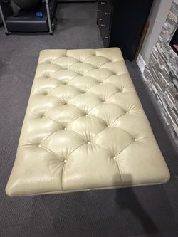 Large Cream Tufted Ottoman with Wood Legs