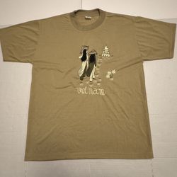 NWOT  Vietnam Vietnamese Village  T Shirt  Embroidered  Desert Tan  Women  Size Large