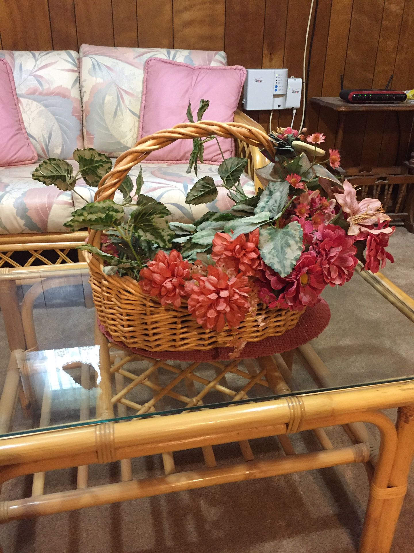Beautiful basket with hand arranged flowers.