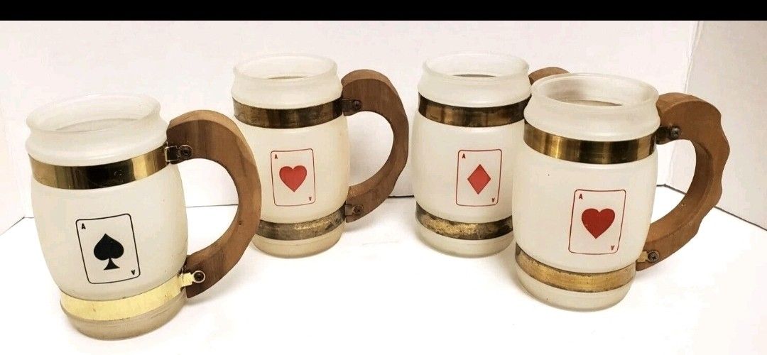 vintage card suit beer mugs