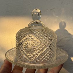 Vintage Crystal Diamond Pattern Muti-use Dish Dome Candy Dish Cottage Grandmillennial Decor 