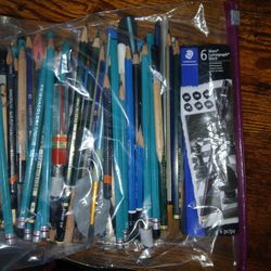 3 Bags Of Pro Art Quality Pencils And Pens! Brand Names In Description 