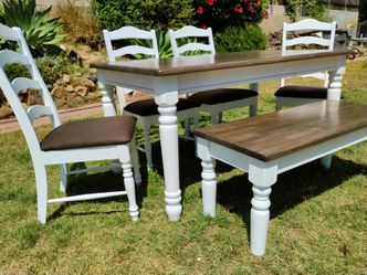 Dining table chairs and bench farmhouse kitchen table set