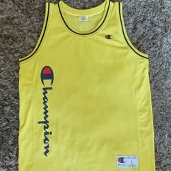 Champion Tank Top Basketball Jersey Adult Large Yellow & Blue Spell Out Logo L