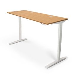 Uplift Desk (72” X 30”) V2 White C-frame With Light Natural Rubberwood Solid Wood 