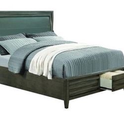 Brand New Dark Taupe Bed with Grey Leatherette Upholstery