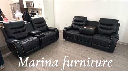 Black Leather Reclining Sofa and Loveseat Set