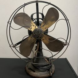 Antique Old General Electric GE Type AOU AF2 Brass Blade Oscillating, Working Fan