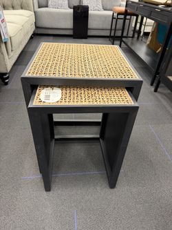 Black & Natural Woven Nesting Accent Tables – Set of 2