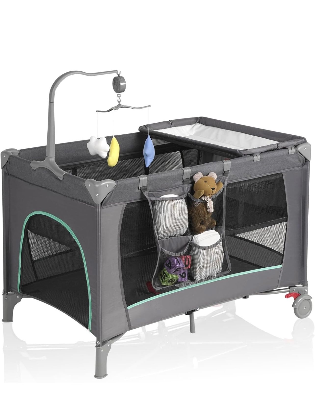 Pack and Play,Portable Baby Crib with Changing Table | Fo