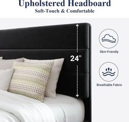 Queen bed frame with headboard, platform bed with wooden slats, easy to assemble