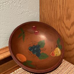Vintage Brown / 🍎 fruits painted Decorative Wood Bowl