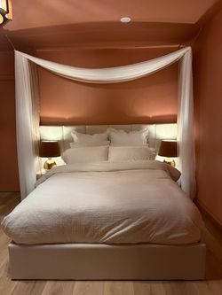 Queen Bed Frame Upholstered Cream Velvet