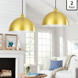 NIB Gold Pendant Light, 16" Farmhouse Ceiling Light with Gold and White, Elegant Semi-Circular Shade Design, Adjustable Height Industrial Dome Pendant