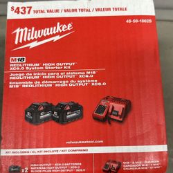 Milwaukee High Output Red lithium XC 6.0 Batteries And Charger 